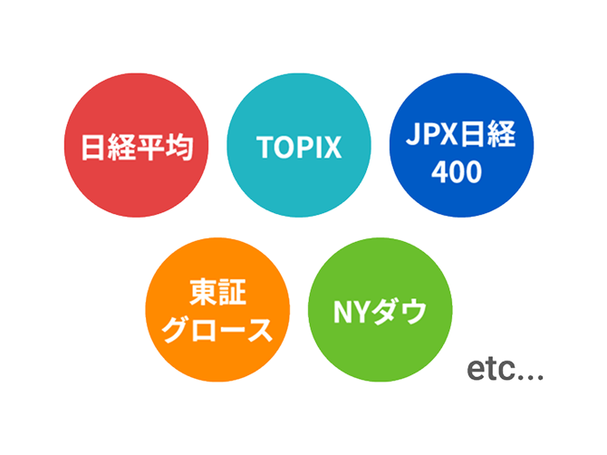 日経平均/TOPIX/JPX 日経400/東証グロース/NYダウ/etc...