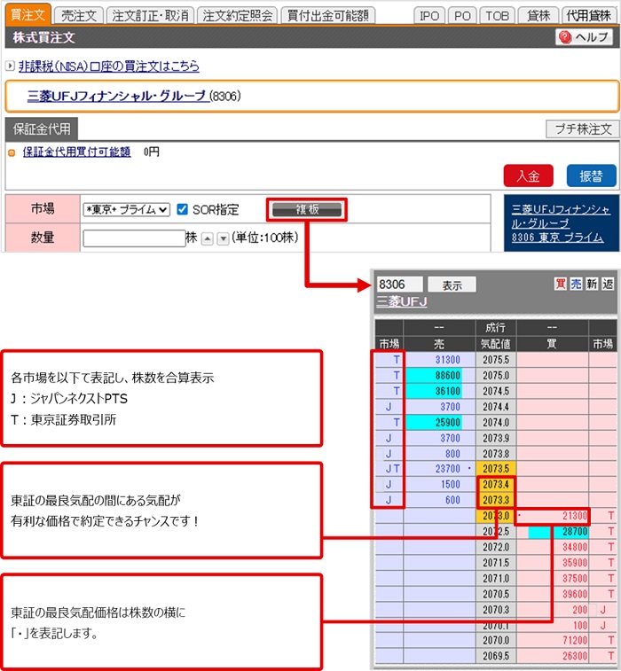 PTS市場の気配情報