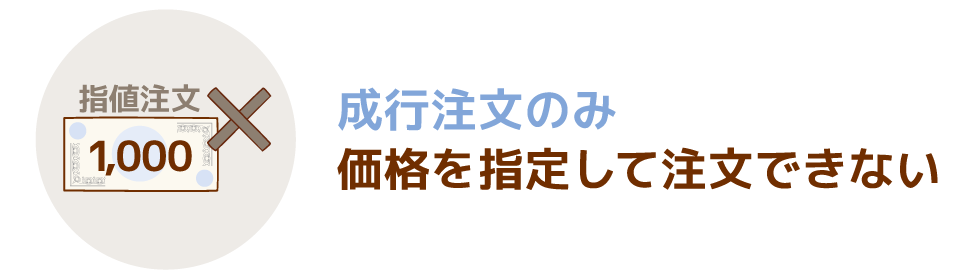 注文は全て成行注文で、指値注文ができない