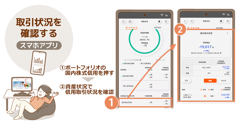 （SP）取引の状況は「資産管理」で確認できる