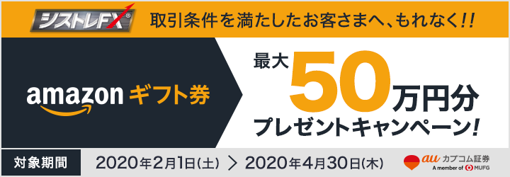 シストレFX<sup>®</sup>Amazonギフト券最大50万円分プレゼントキャンペーン！