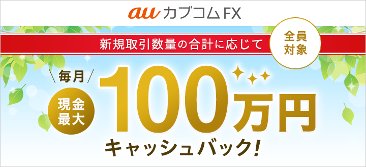 auカブコム FX お取引数量に応じて毎月現金最大100万円キャッシュバックプログラム