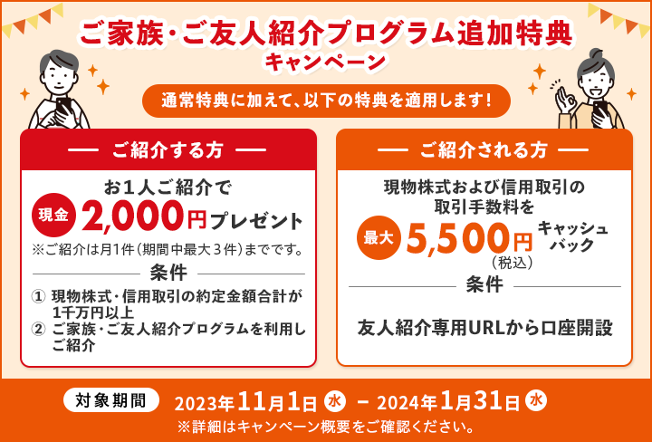 最大6,000円プレゼント！ご家族・ご友人紹介プログラム追加特典キャンペーン