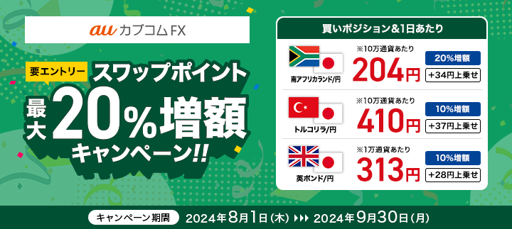 【要エントリー】auカブコムFX スワップポイント最大20%増額キャンペーン