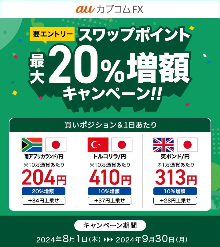 【要エントリー】auカブコムFX スワップポイント最大20%増額キャンペーン