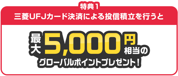 特典1 三菱UFJカード決済による投信積立を行うと最大5,000円相当のグローバルポイントプレゼント