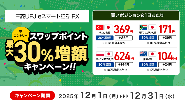 FX スワップポイント最大30％増額キャンペーン（要エントリー）