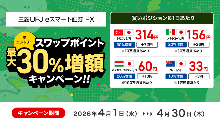 FX スワップポイント最大30％増額キャンペーン（要エントリー）