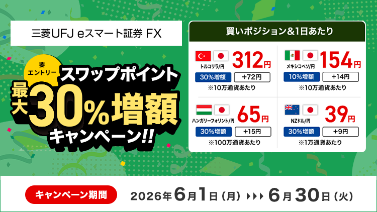 FX スワップポイント最大30％増額キャンペーン（要エントリー）