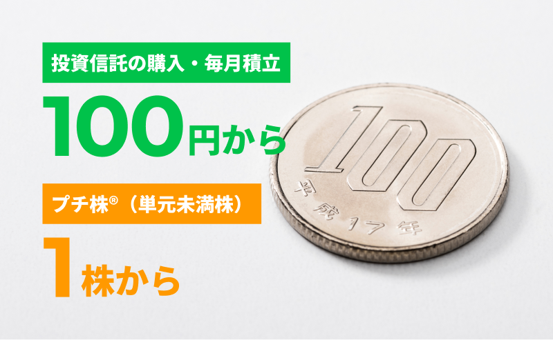 投資信託の購入・毎月積立 100円から／プチ株®（単元未満株）1株から