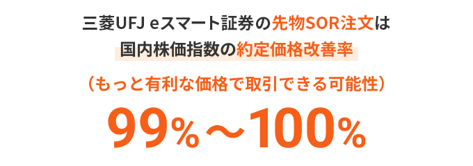 三菱UFJ eスマート証券の先物SOR注文は 国内株価指数の約定価格改善率 （もっと有利な価格で取引できる可能性） 99%～100%