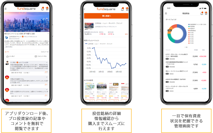 特徴①：投資情報収集～投信取引/保有資産管理までシームレスに