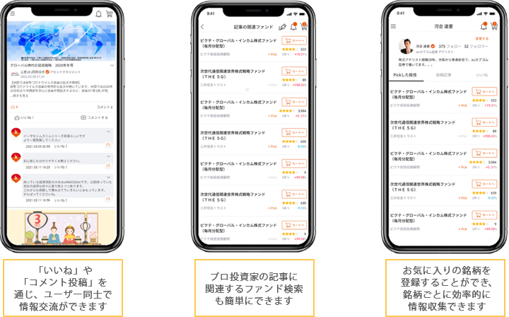特徴②:プロ投資家記事を通じ投資家同士でつながれ、効率よく情報収集