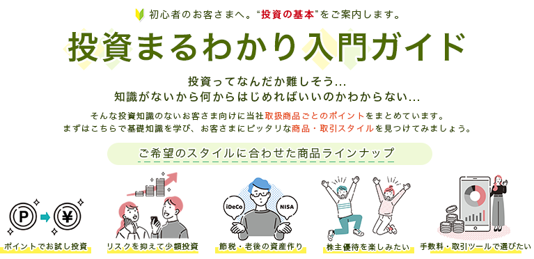 初心者のお客さまへ。“投資の基本”をご案内します。投資まるわかり入門ガイド