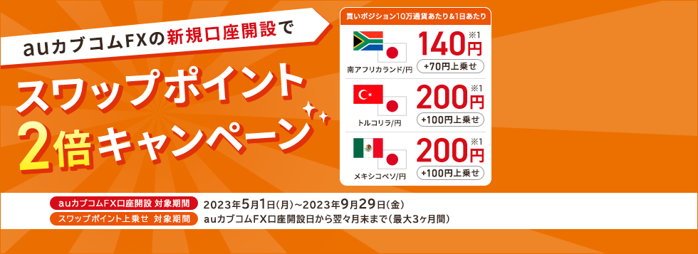 auカブコムFXの新規口座開設でスワップポイント2倍キャンペーン