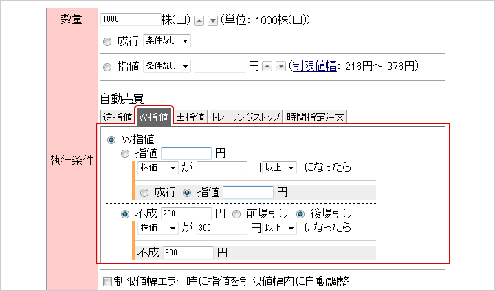 W指値®　サンプル画面