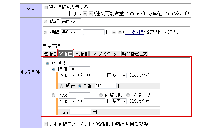 W指値®　サンプル画面