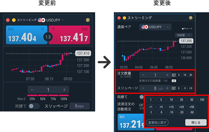 新規注文の発注可能数量の表示