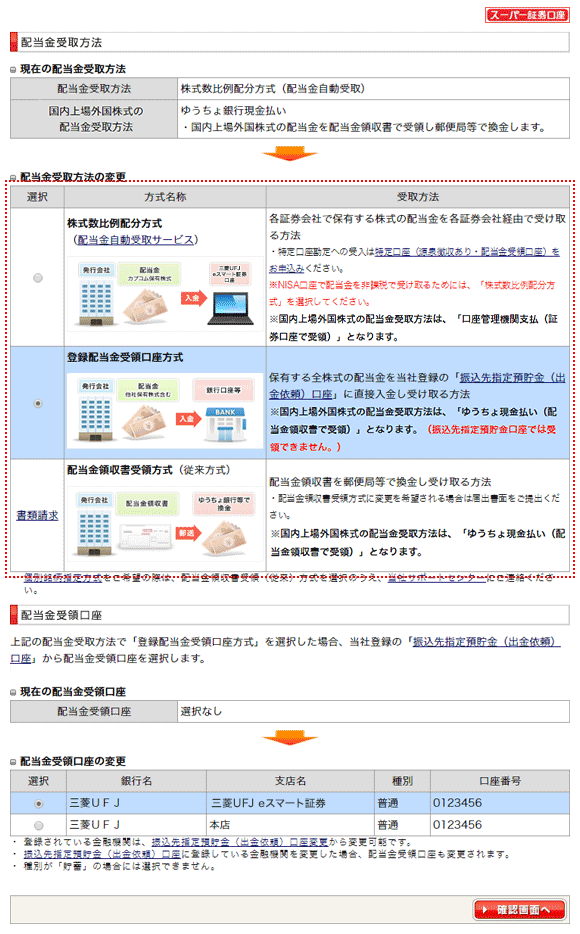 配当金の受領方式をご選択ください。