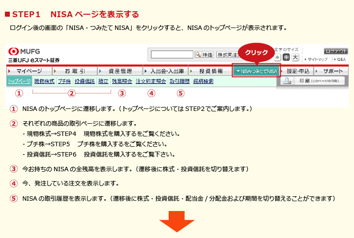 STEP１　NISAページを表示する