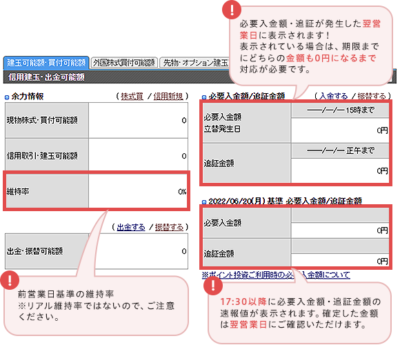 保証金維持率の確認方法 サンプル画面