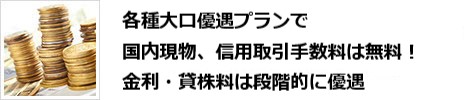 各種大口優遇プランで信用取引手数料は無料！金利・貸株料を段階的に優遇