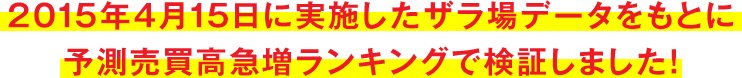 2015年4月15日に実施したザラ場データをもとに予測売買高急増ランキングで検証しました！