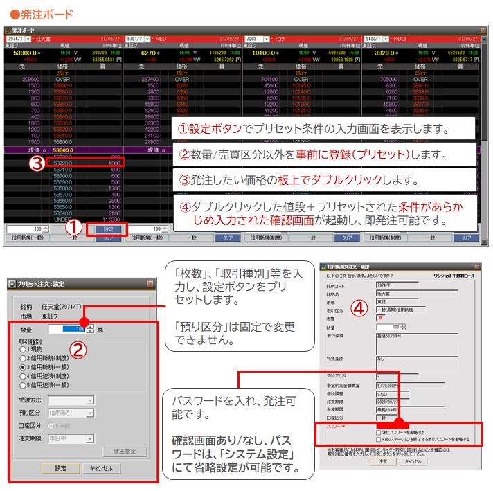 ●発注パネル（｢株式(先物OP)｣→｢発注パネル｣）