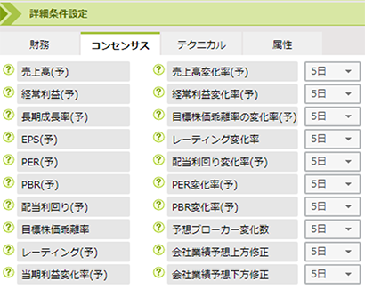 詳細条件（コンセンサス）
